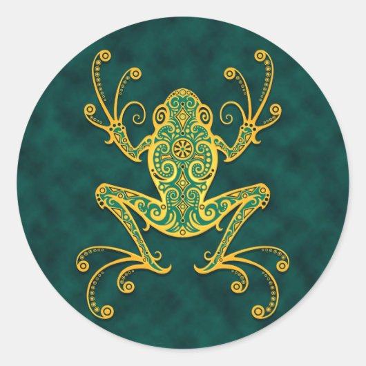 Intricate Golden Blue Tree Frog Runder Aufkleber (Vorderseite)