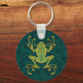 Intricate Golden Blue Tree Frog Schlüsselanhänger (Vorderseite)