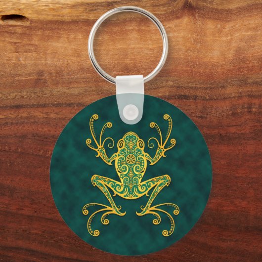 Intricate Golden Blue Tree Frog Schlüsselanhänger (Vorderseite)