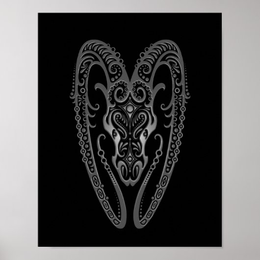Intricate Gray Aries Zodiac auf schwarz Poster (Vorne)