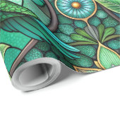 Intricate green and teal stained glass-style  geschenkpapier (Rolleneckpunkt)