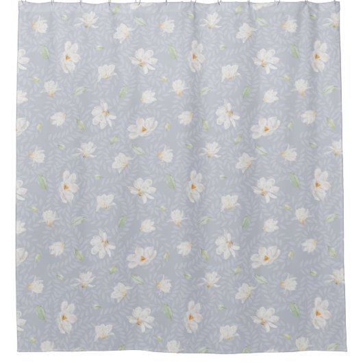 Intricate Hand gestrichen White Magnolia Dusty Blu Duschvorhang (Vorderseite)