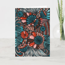 Intricate handgezeichnete Teal- und Korallen-Abstr