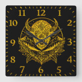 Intricate Illustration of a Gold Bison in Nature Quadratische Wanduhr (Vorderseite)