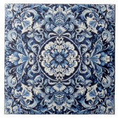 Intricate Indigo Blue Azulejo Tiles Fliese (Vorderseite)