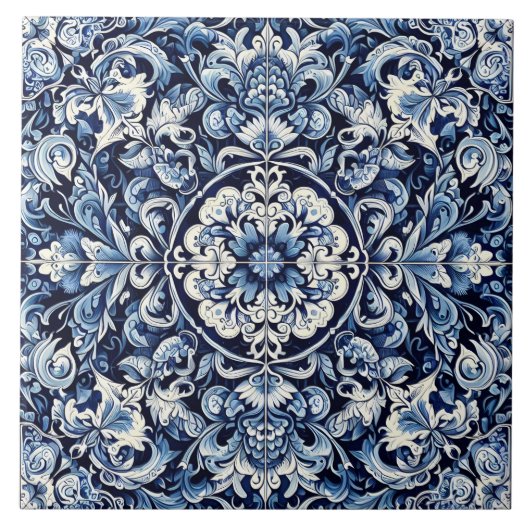 Intricate Indigo Blue Azulejo Tiles Fliese (Vorderseite)