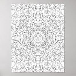 Intricate Kaleidoscope Mandala Coloring Page Poster