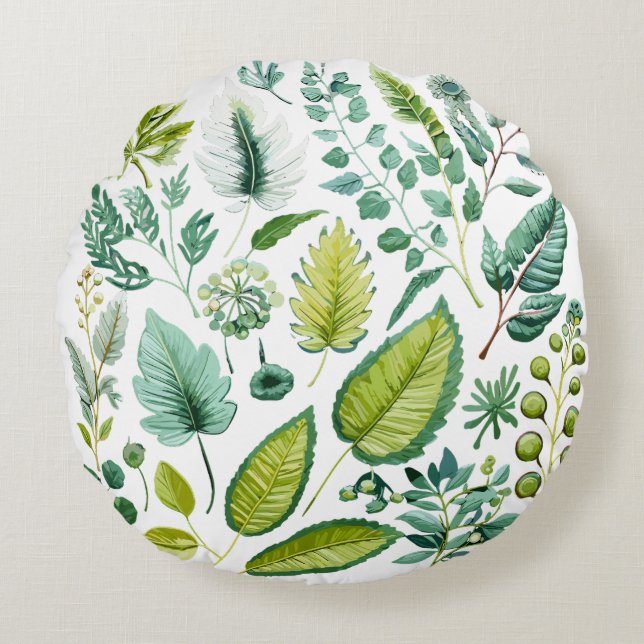 Intricate Leaf Designs Rundes Kissen (Vorderseite)
