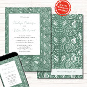 Intricate Leaf Frame on Green Wedding Invitation Einladung