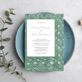Intricate Leaf Frame on Green Wedding Invitation Einladung