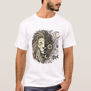 Intricate Lion Head Illustration mit Floral und C T-Shirt