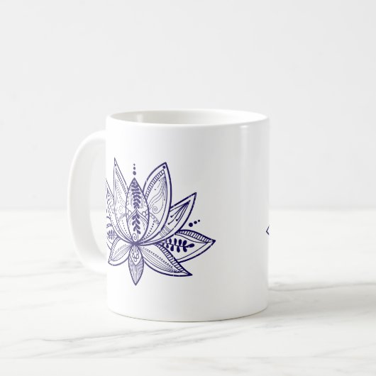 Intricate Lotus Blume Distressed Line Art Kaffeetasse (Vorderseite Links)