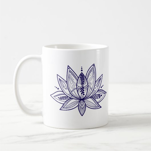 Intricate Lotus Blume Distressed Line Art Kaffeetasse (Links)