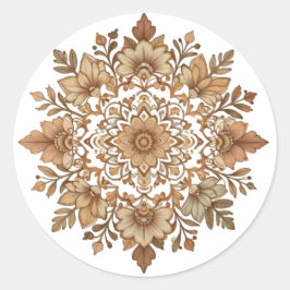 Intricate Mandala Floral Brown Tones Art Runder Aufkleber
