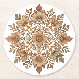 Intricate Mandala Floral Brown Tones Art Runder Pappuntersetzer