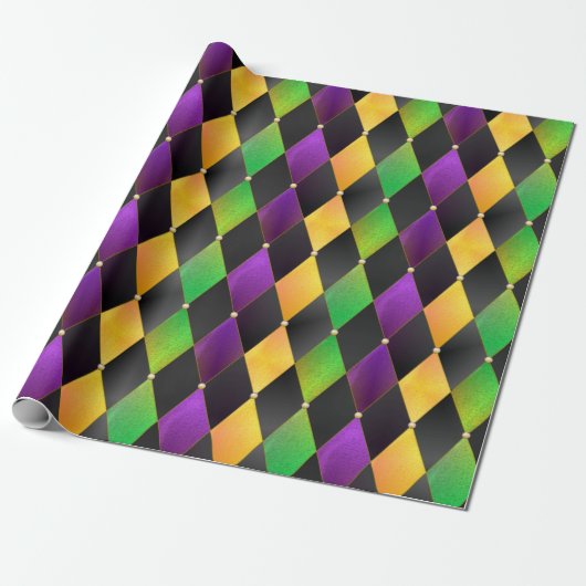 Intricate Mardi Gras Colors Diamond Raute Geschenkpapier (Ungerollt)