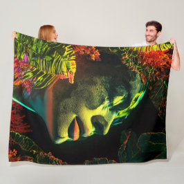 Intricate Neon Woman, Vibrant Coralpunk Art Fleecedecke