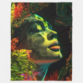 Intricate Neon Woman, Vibrant Coralpunk Art Fleecedecke (Vorderseite)