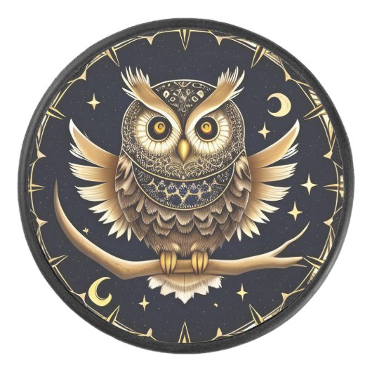 Intricate Night Owl Illustration Eishockey Puck (Vorderseite)