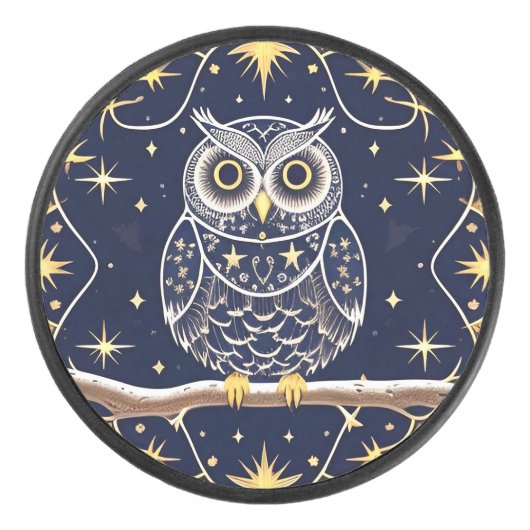 Intricate Night Owl Illustration Eishockey Puck (Vorderseite)
