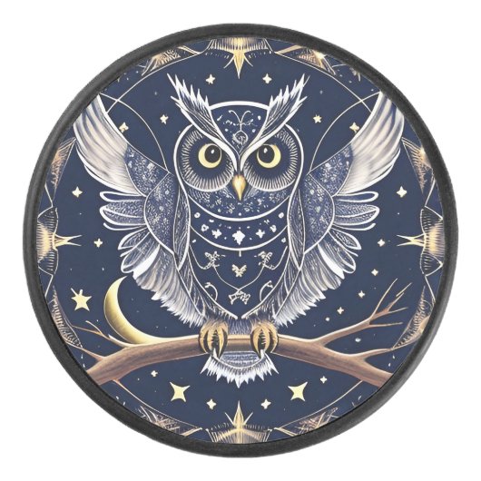 Intricate Night Owl Illustration Eishockey Puck (Vorderseite)