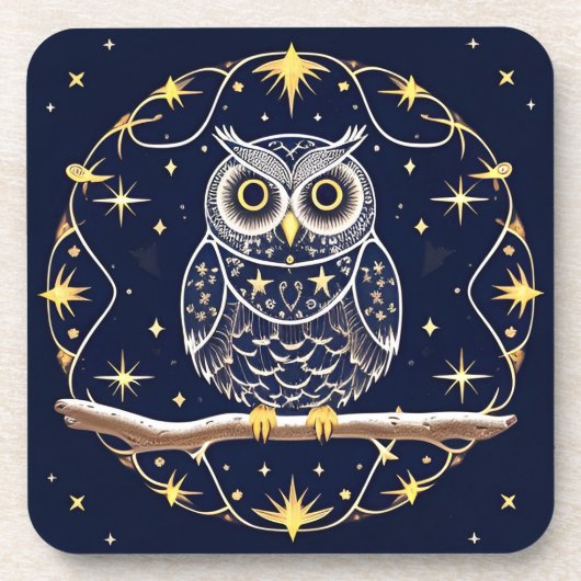 Intricate Night Owl Illustration Getränkeuntersetzer (Vorderseite)
