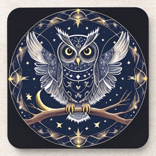 Intricate Night Owl Illustration Getränkeuntersetzer (Vorderseite)