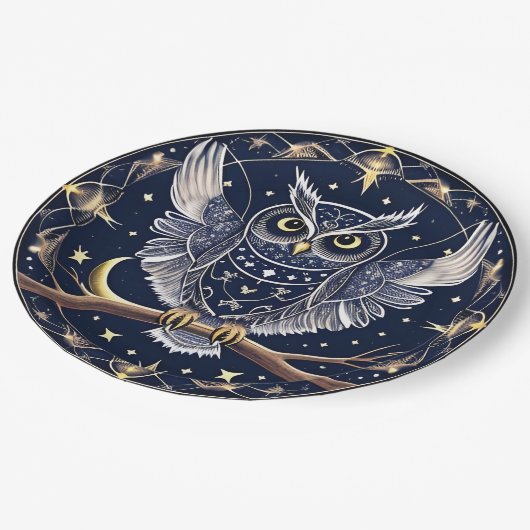 Intricate Night Owl Illustration Pappteller (Schrägansicht)