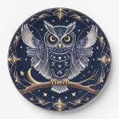 Intricate Night Owl Illustration Pappteller (Vorderseite)