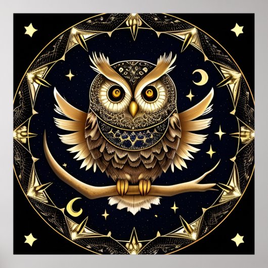 Intricate Night Owl Illustration Poster (Vorne)
