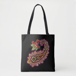 Intricate Paisley in Vibrant Pinks on Black Tasche