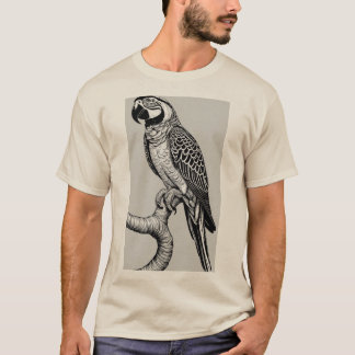 Intricate Parrot Coloring T - Shirt - Monochrome D