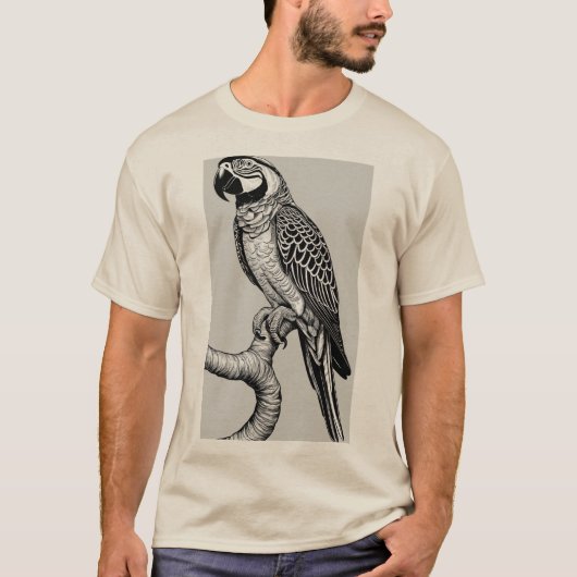 Intricate Parrot Coloring T - Shirt - Monochrome D (Vorderseite)