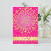 Intricate Pink, Gold Scrolls Wedding RSVP Card Karte (Stehend Vorderseite)
