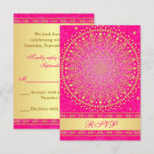 Intricate Pink, Gold Scrolls Wedding RSVP Card Karte (Vorne/Hinten)