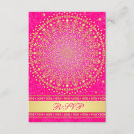Intricate Pink, Gold Scrolls Wedding RSVP Card Karte