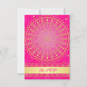 Intricate Pink, Gold Scrolls Wedding RSVP Card Karte