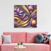 Intricate Purple and Gold Abstract Canvas Art  Leinwanddruck (Insitu (Wohnzimmer))
