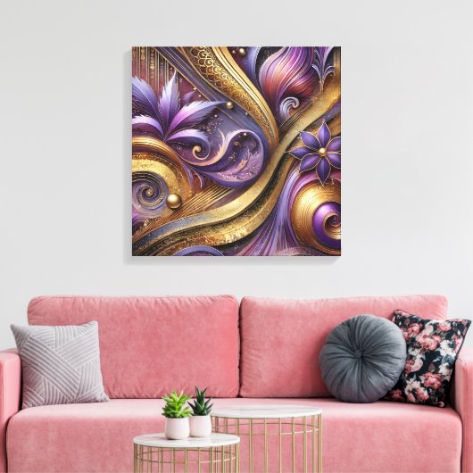 Intricate Purple and Gold Abstract Canvas Art  Leinwanddruck (Insitu (Wohnzimmer))