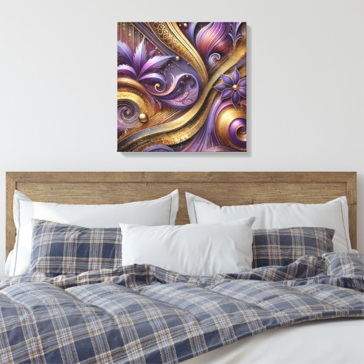 Intricate Purple and Gold Abstract Canvas Art Leinwanddruck (Insitu (Schlafzimmer))