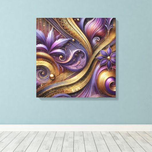 Intricate Purple and Gold Abstract Canvas Art Leinwanddruck (Insitu (Holzboden))
