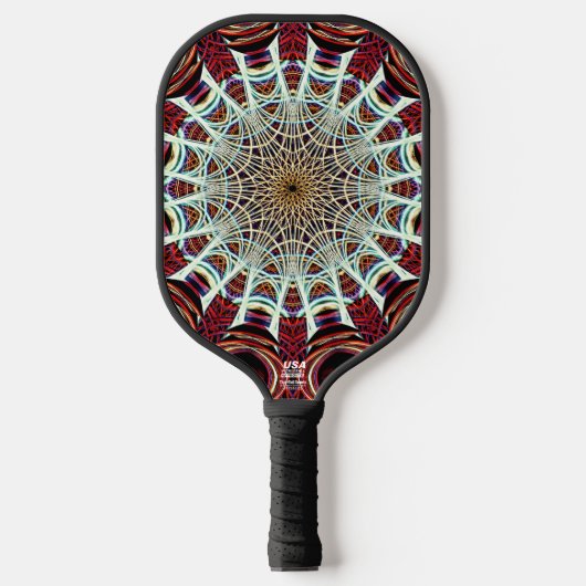 Intricate Red Beige Geometric Web Mandala Art Pickleball Schläger (Vorderseite)