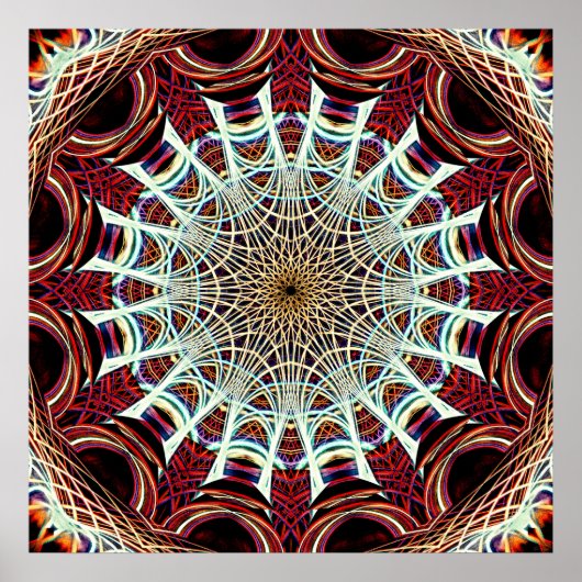 Intricate Red Beige Geometric Web Mandala Art Poster (Vorne)