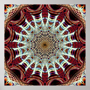 Intricate Red Beige Geometric Web Mandala Art Poster