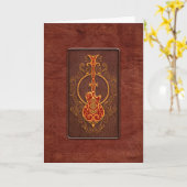 Intricate Red Leather Guitar Karte (Gelbe Blume)