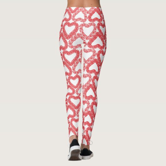 Intricate Red Ornamental Heart Tile Leggings (Rückseite)