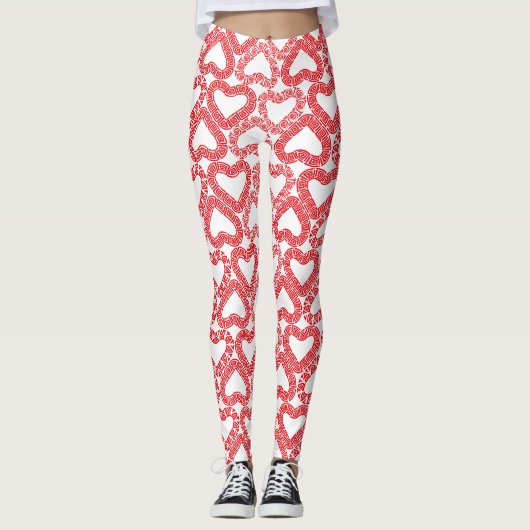 Intricate Red Ornamental Heart Tile Leggings (Vorderseite)