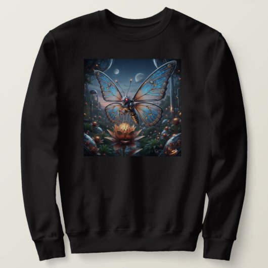 Intricate Robot Butterfly on Steampunk Lotus Sweatshirt (Design vorne)