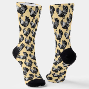 Intricate Rooster Illustration Socken