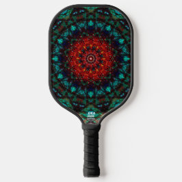Intricate Rote Türkis Geometrische Mandala-Kunst Pickleball Schläger